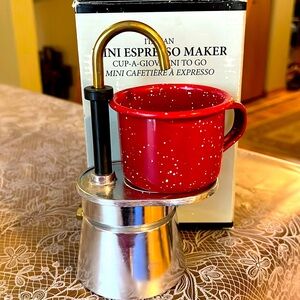 Restoration Hardware Mini Espresso Maker camping red enamelware Made in Italy